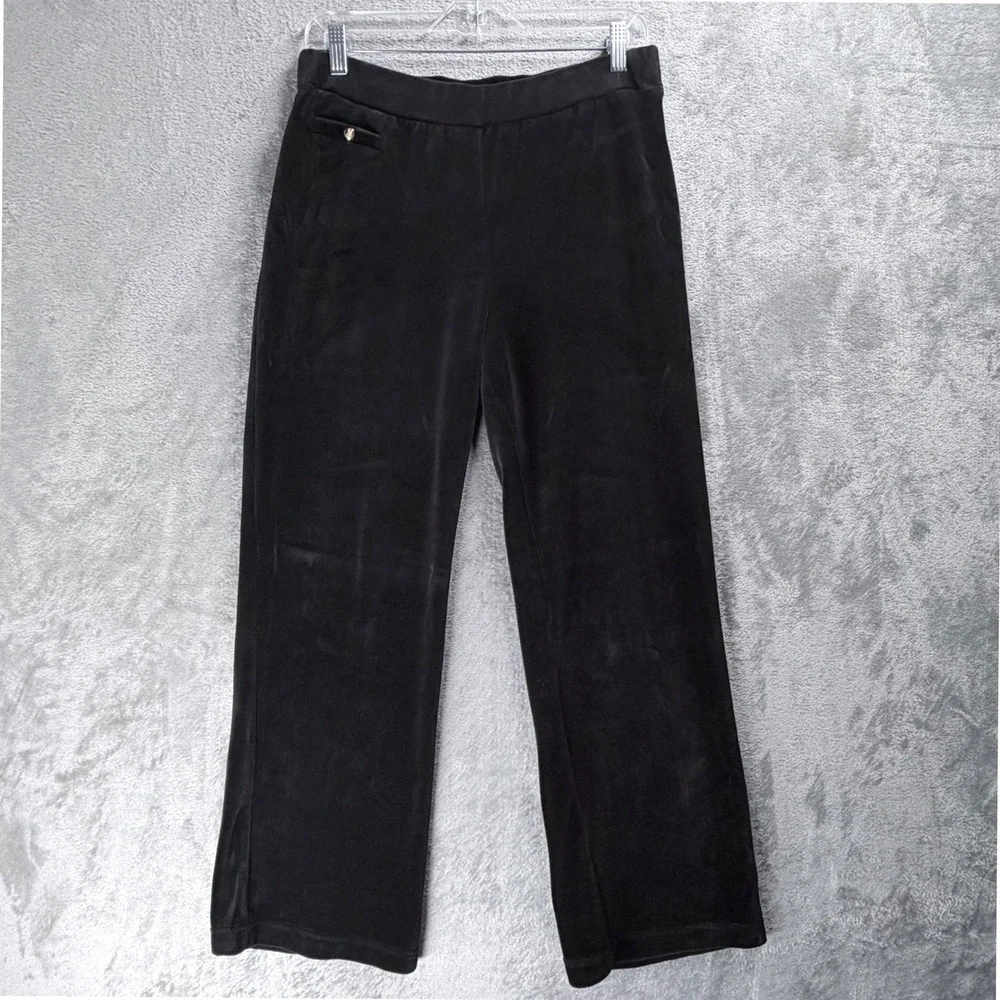 Y2K Vintage Lauren Ralph Lauren Pants Black Velour Wide Leg Gold Button Petite M